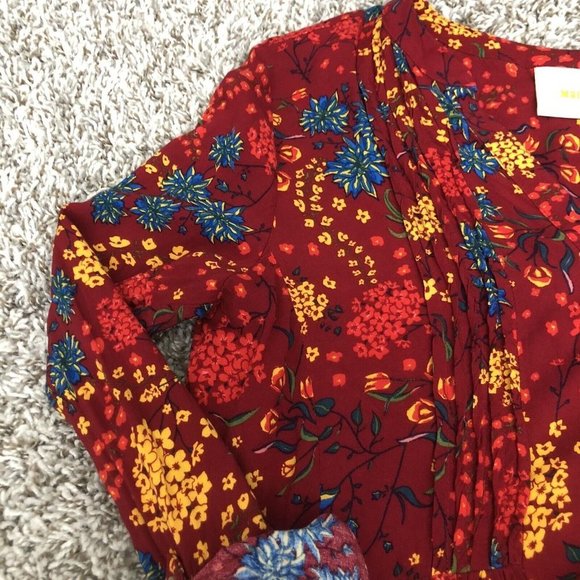 mauve long sleeve blouse floral design Size Medium Roll Cuff Buttons - Picture 4 of 9